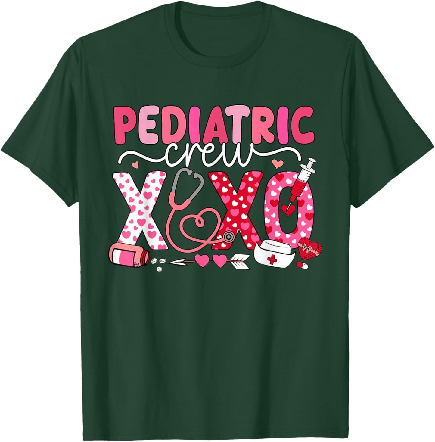 XOXO Nurse Pediatric Crew Nurse Valentine Leopard Crew PEDS T-Shirt - T-Shirt | Forest