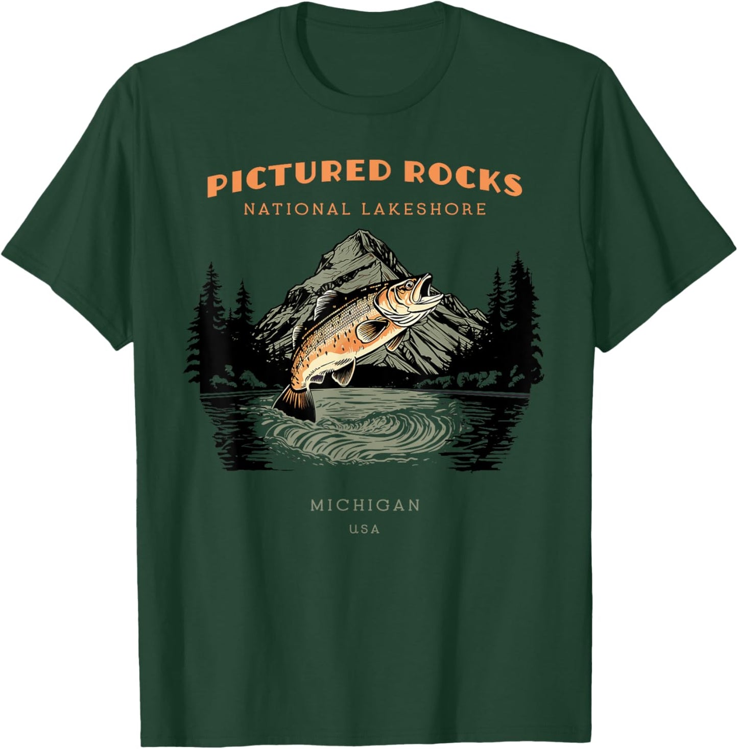 Pictured Rocks National Lakeshore Michigan Retro Vintage T-Shirt - T-Shirt | Forest