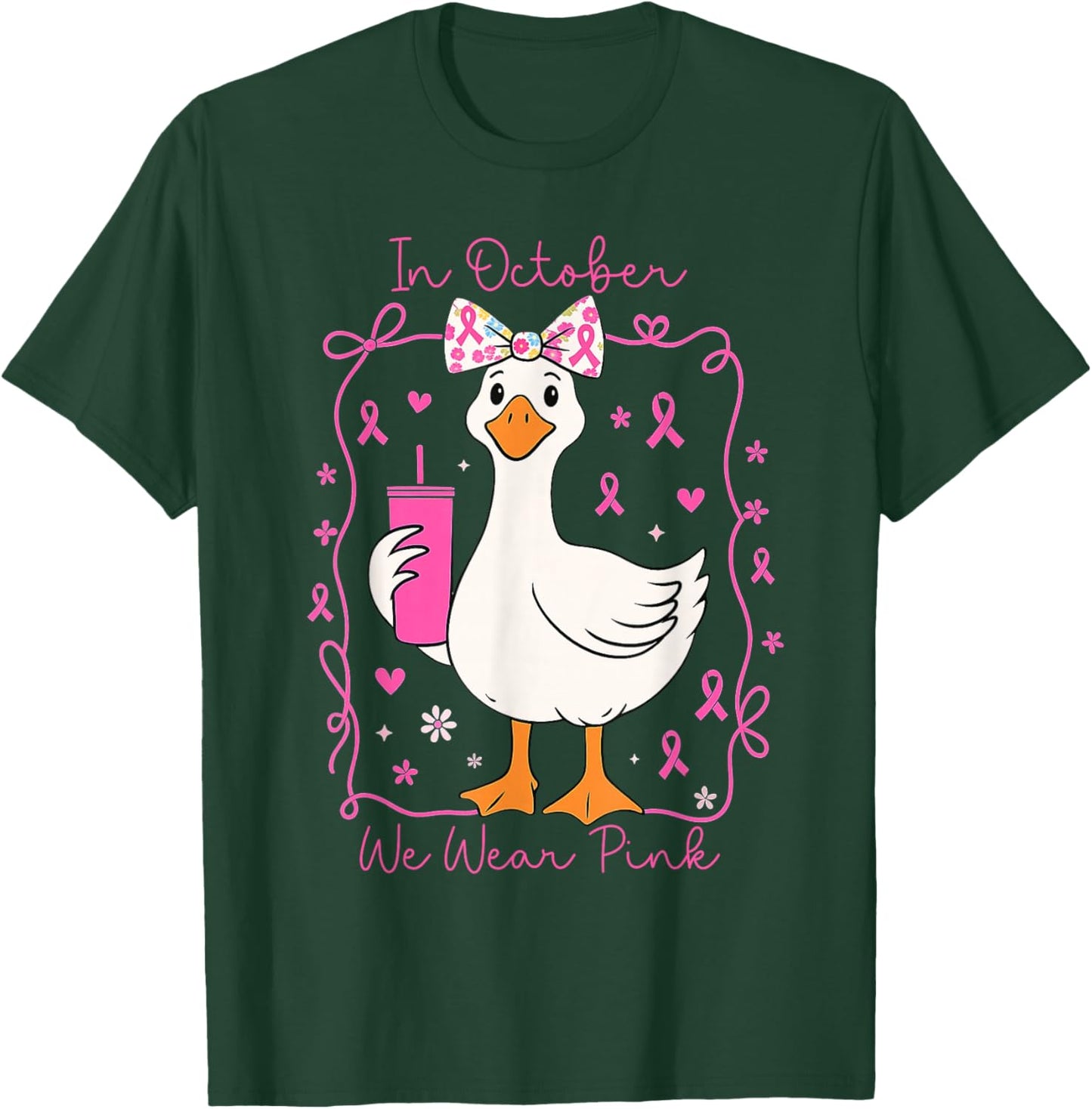 in October We Wear Pink Silly Goose Girls T-Shirt - T-Shirt | Forest
