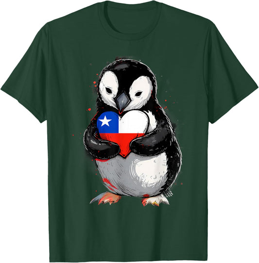 Chile Heart Penguin Chilean Pride Chilean Roots Chilean Flag T-Shirt - T-Shirt | Forest