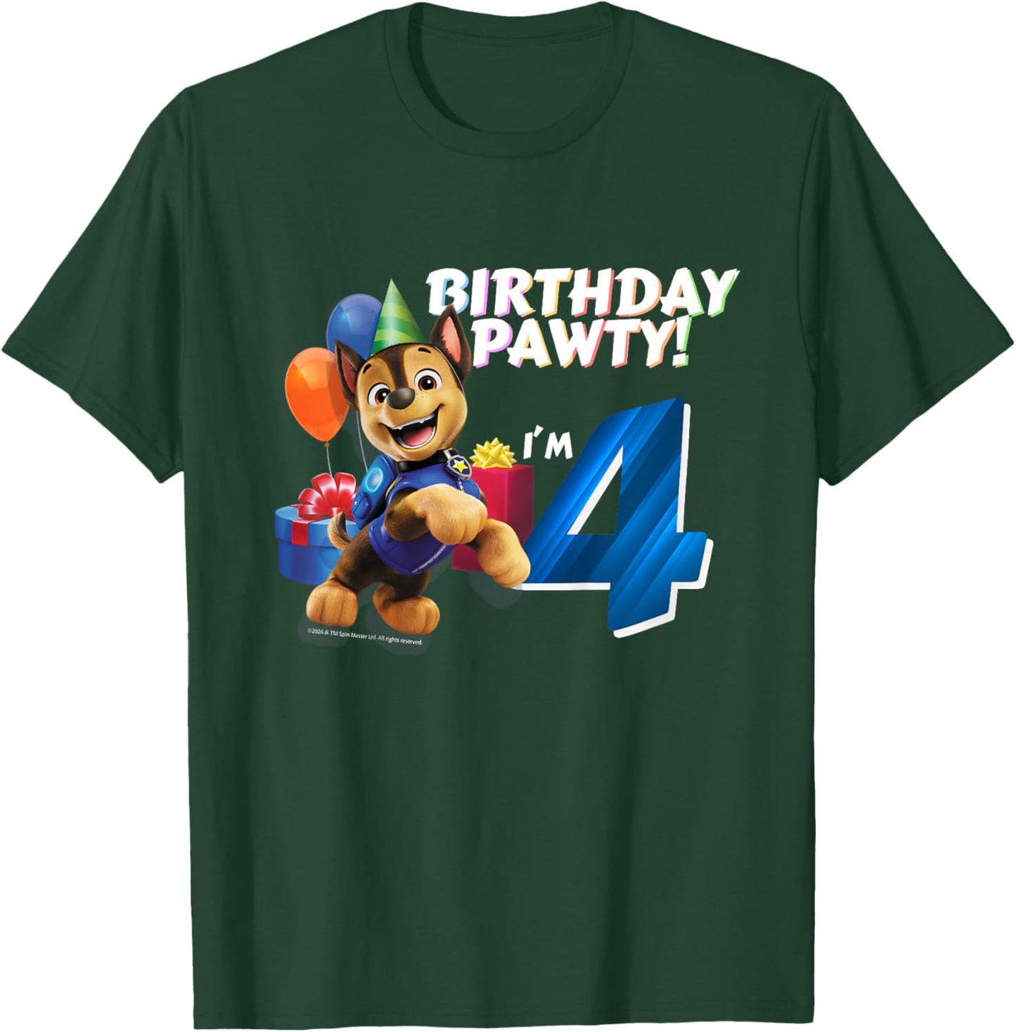 Official Paw Patrol Chase Birthday Party I'm 4 T-Shirt - T-Shirt | Forest