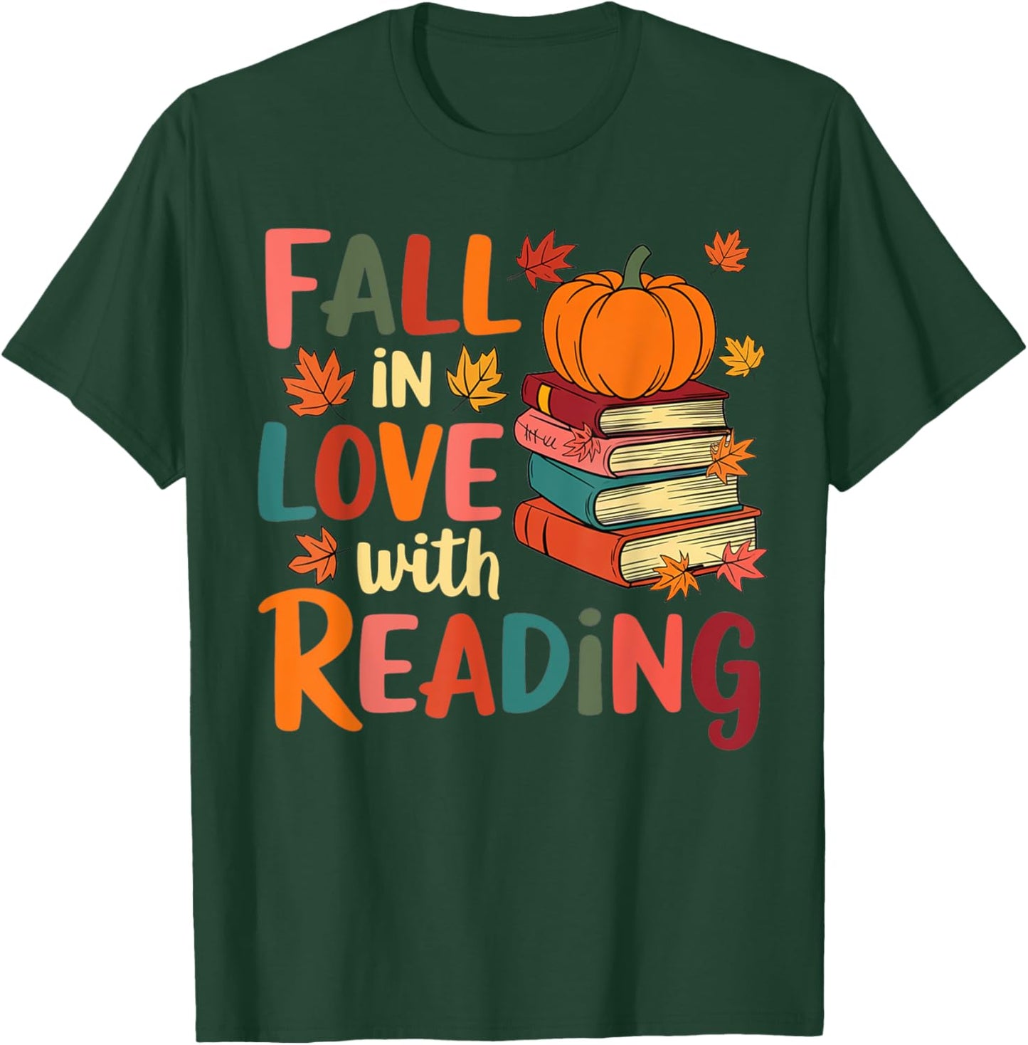 Fall In Love With Reading Autumn Thanksgiving Shirt Teacher T-Shirt - T-Shirt | Forest