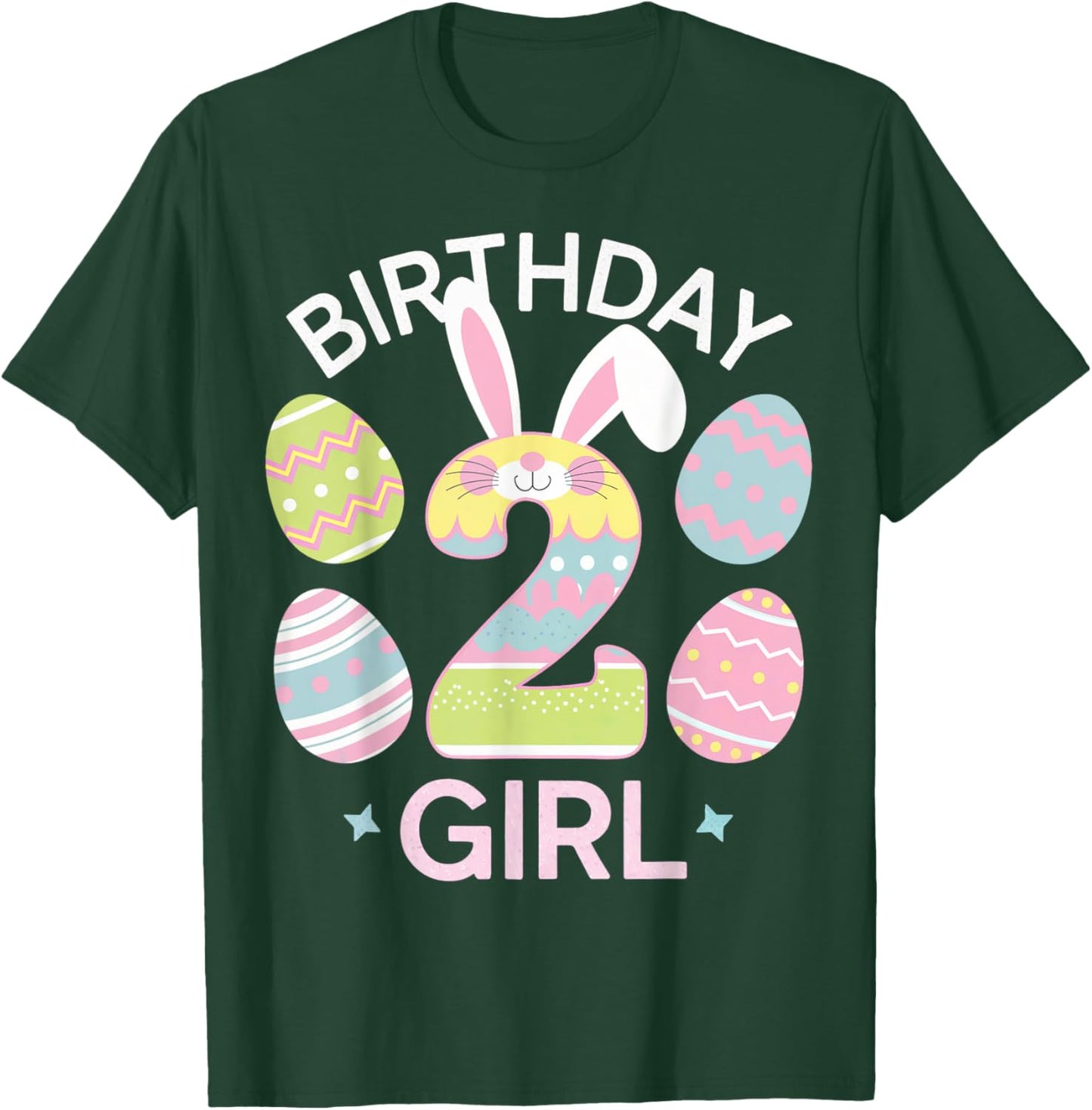 Fun 2nd Birthday Easter Day Bunny Rabbit Eggs Girl 2 Yr Old T-Shirt - T-Shirt | Forest