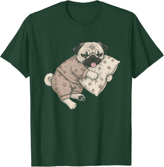 Funny Sleepy Pug Pajama Men Women Kids T-Shirt - T-Shirt | Forest