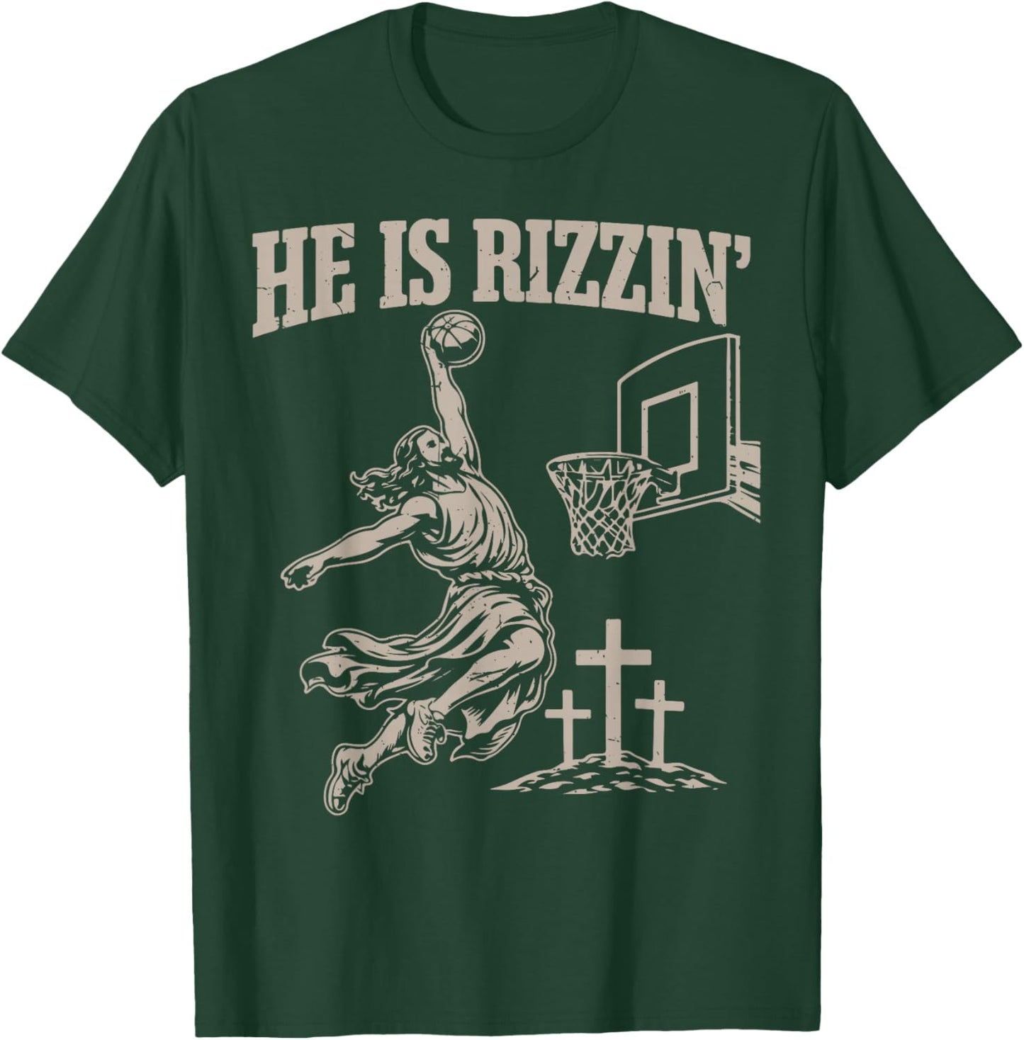 He Has Risen Jesus Basketball Christian Easter Toddler T-Shirt - T-Shirt | Forest