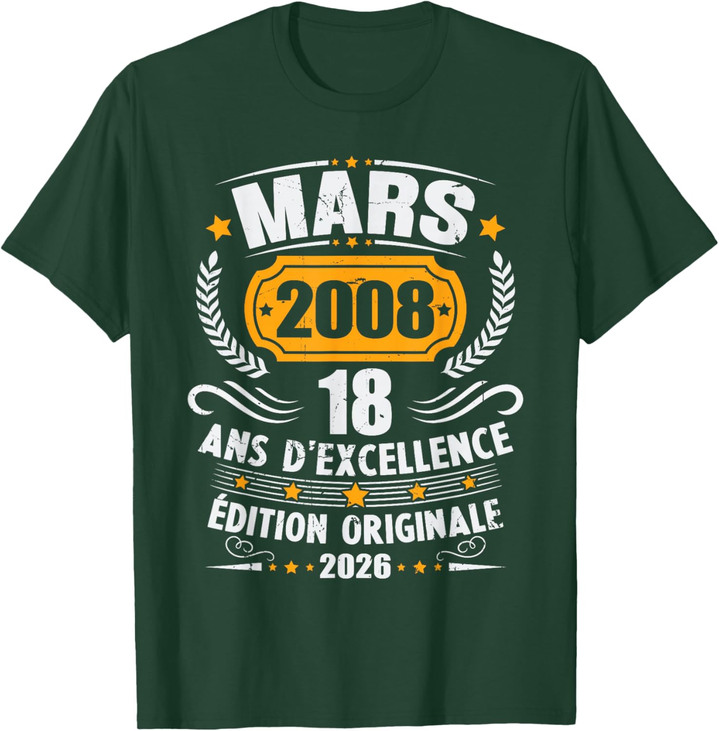 Vintage Birthday Gift 18 Years Born in March 2008 T-Shirt - T-Shirt | Forest