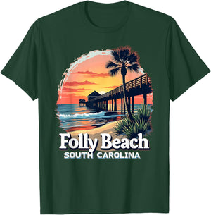 Scenic Sunset Beach Vacation Folly Beach South Carolina T-Shirt - T-Shirt | Forest