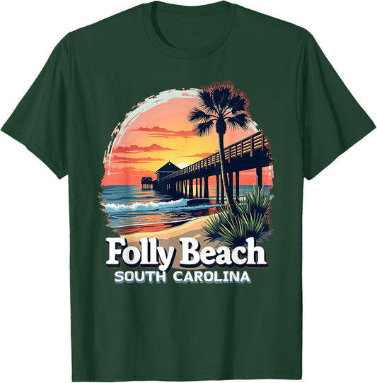 Scenic Sunset Beach Vacation Folly Beach South Carolina T-Shirt - T-Shirt | Forest