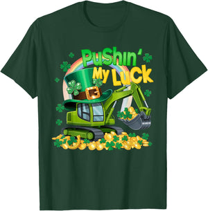 Pushing My Luck St Patricks Day Construction Truck Boy Girl T-Shirt - T-Shirt | Forest