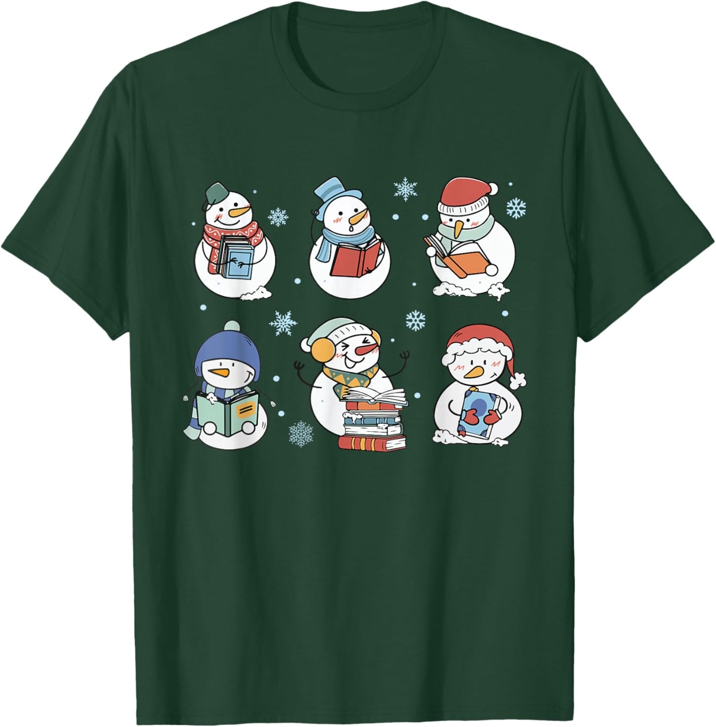 Snowman Reading Book Christmas Club Lover Bookish Librarian T-Shirt - T-Shirt | Forest