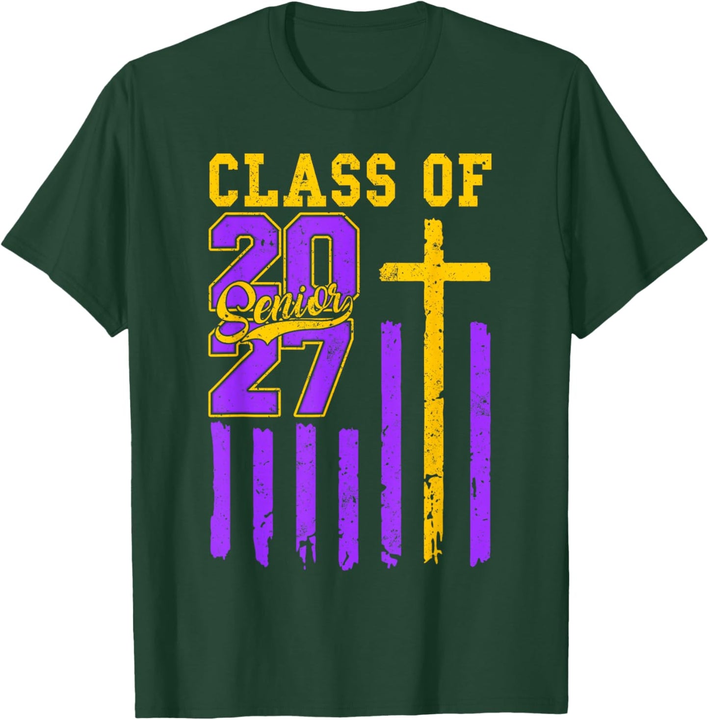 Senior Class of 2027 Christian American Flag 2027 Graduation T-Shirt - T-Shirt | Forest
