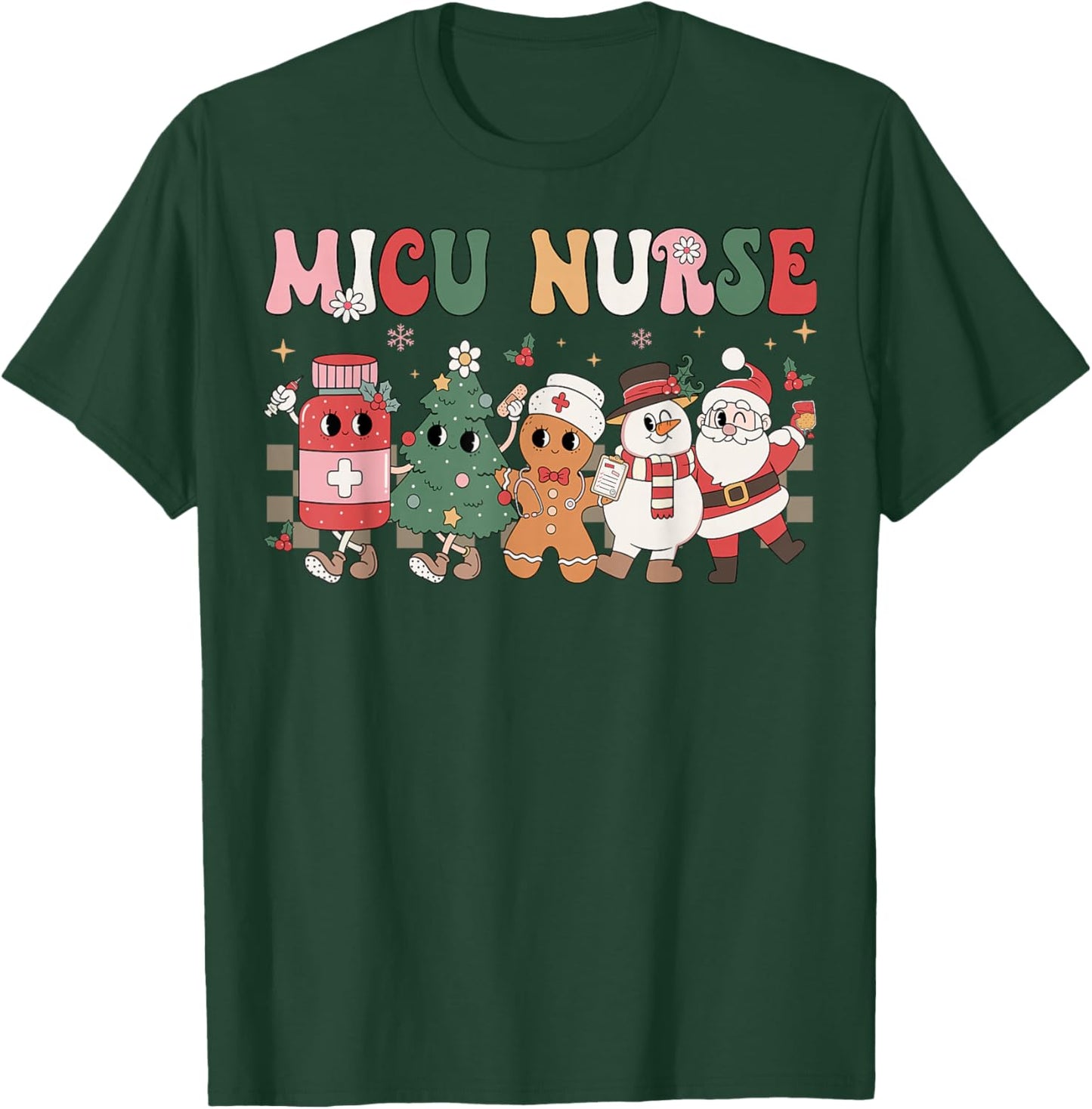 MICU Nurse Christmas Tree Gingerbread Nurse Retro T-Shirt - T-Shirt | Forest