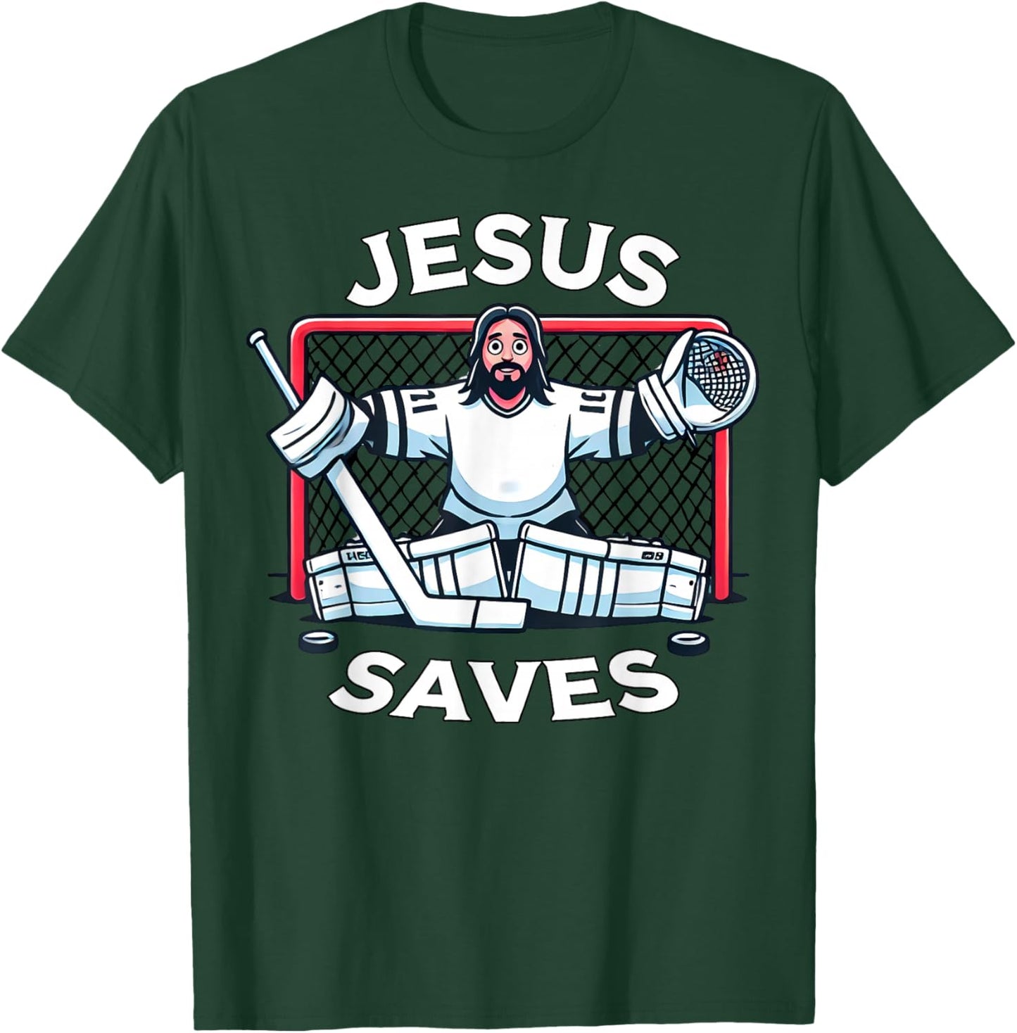 Funny Hockey Jesus Saves Goalie Sports Humor T-Shirt - T-Shirt | Forest