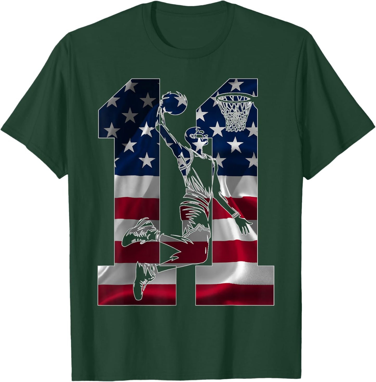 11 Years Number 11 Basketball 11th Birthday T-Shirt - T-Shirt | Forest