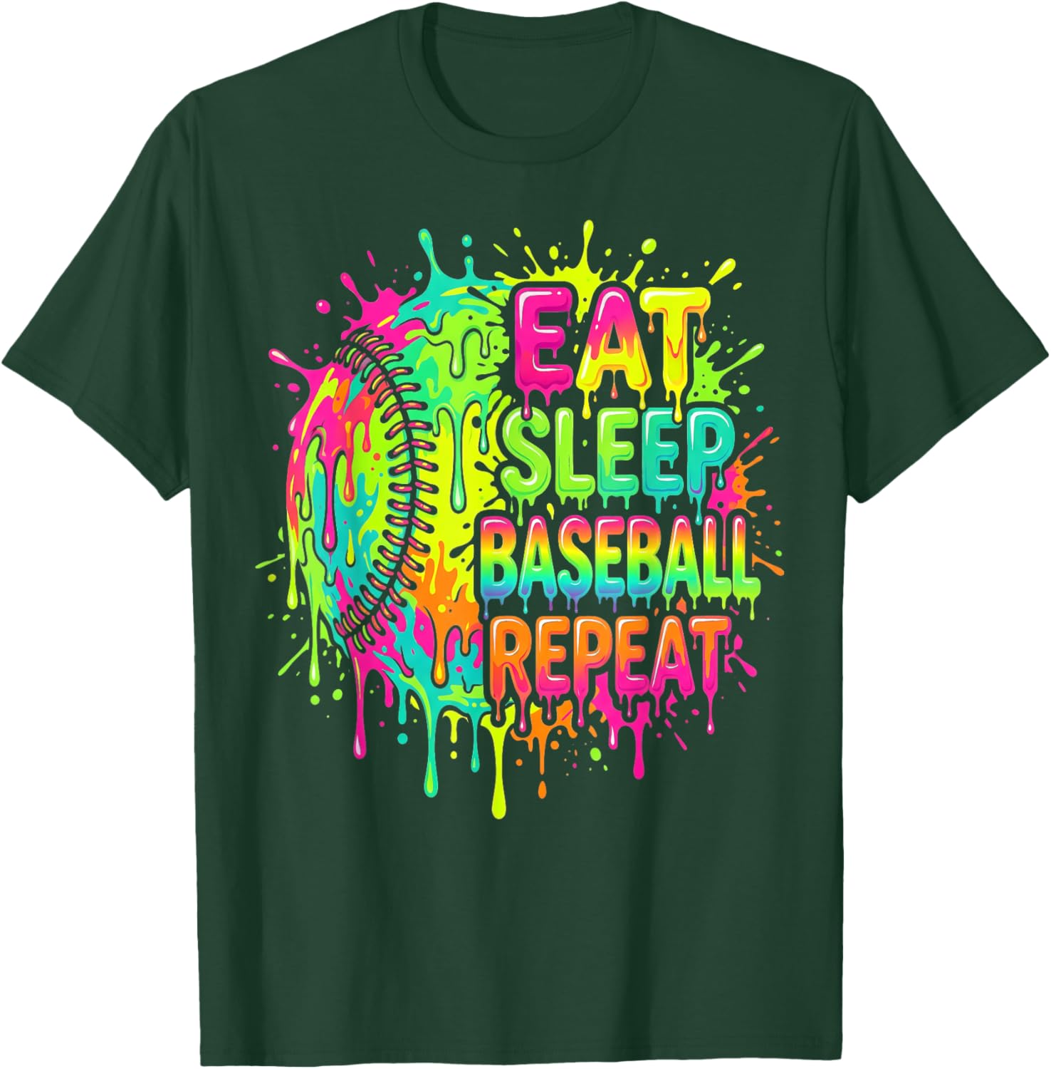 Eat Sleep Baseball Repeat Drip Rainbow Splash Boys Baseball T-Shirt - T-Shirt | Forest