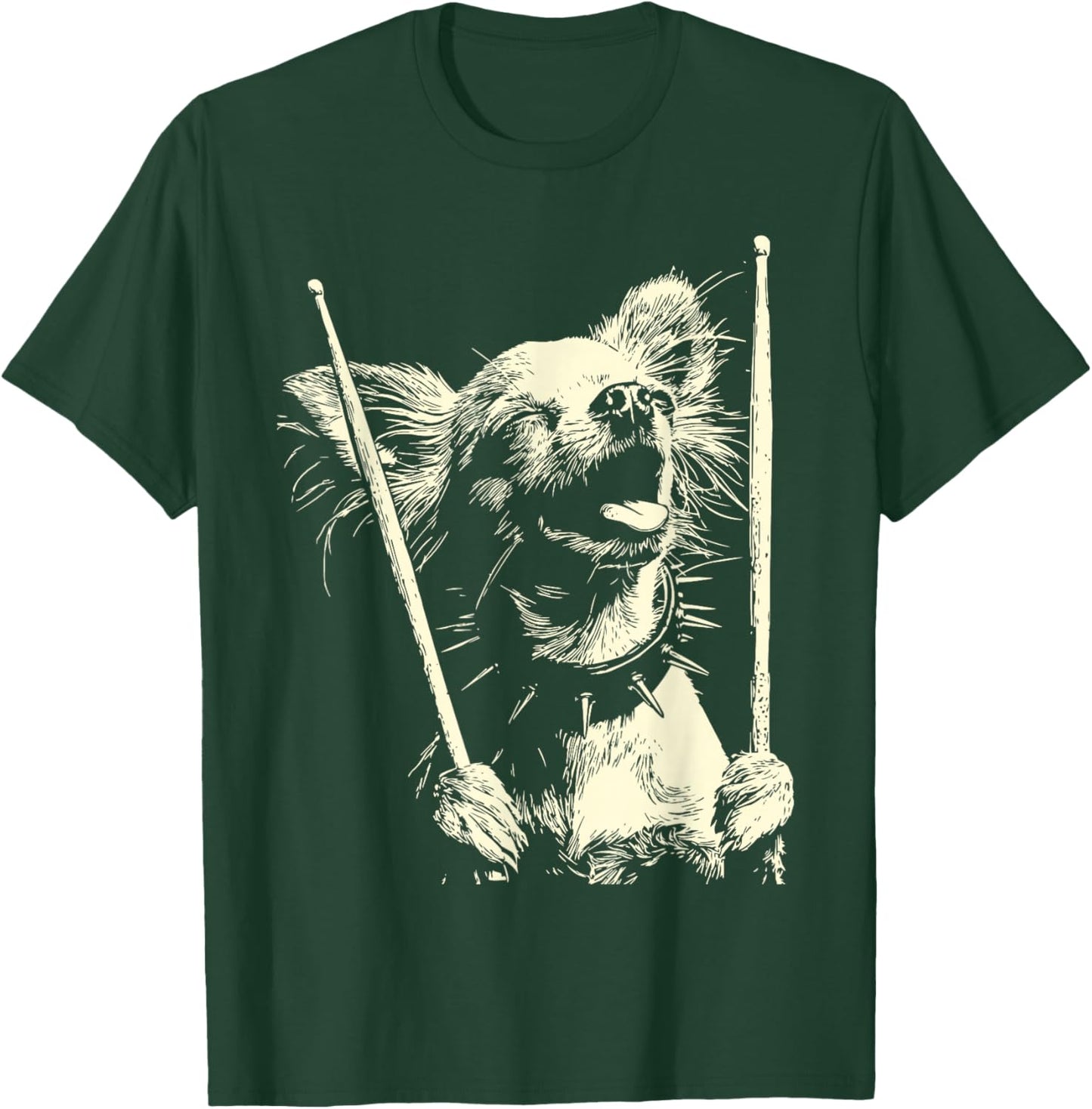 Chihuahua Playing Drums Funny Musician Dog Drummer Punk T-Shirt - T-Shirt | Forest