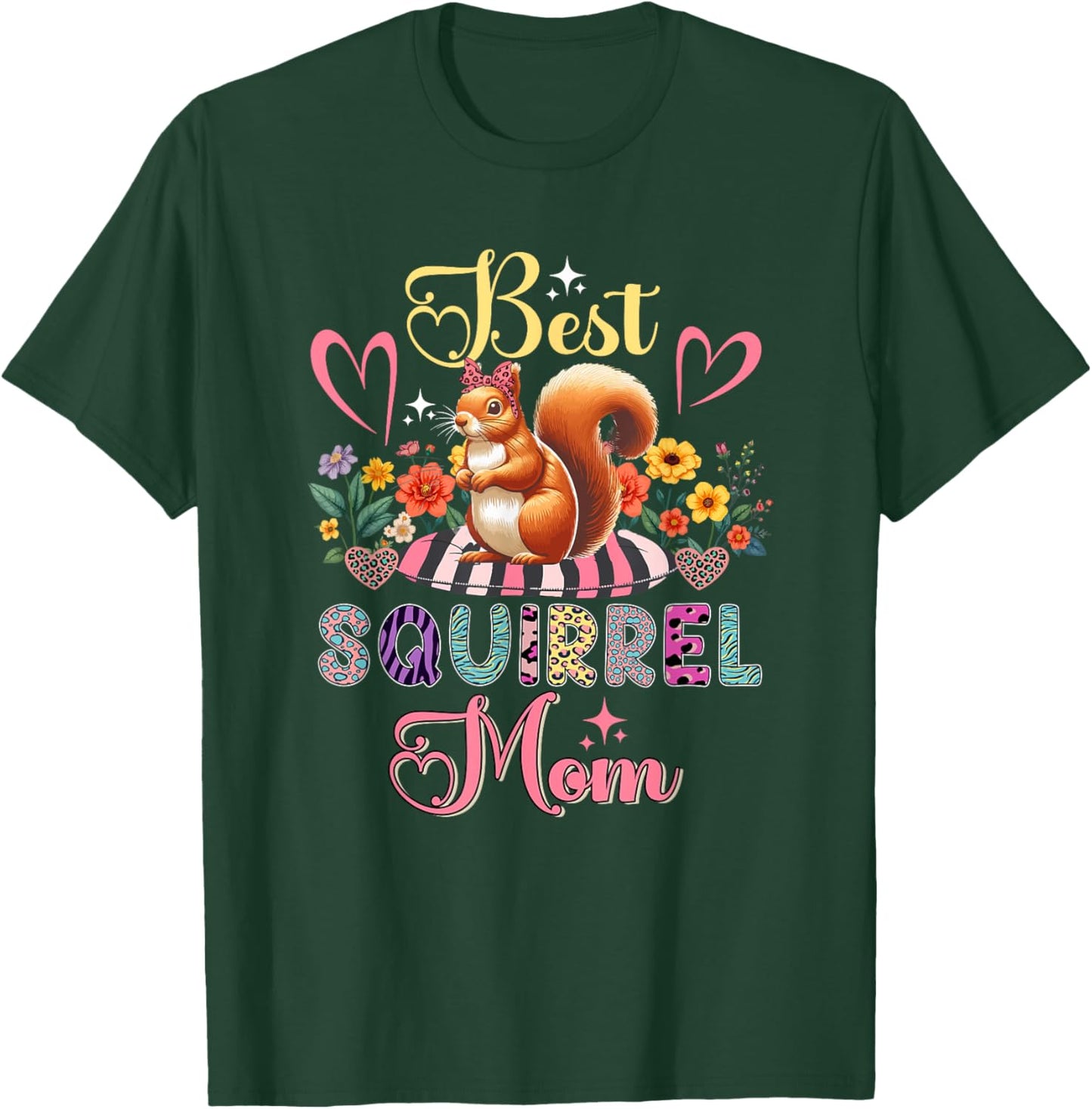 Best Squirrel Mom Mother's Day Squirrel Bow Tie Lover Floral T-Shirt - T-Shirt | Forest