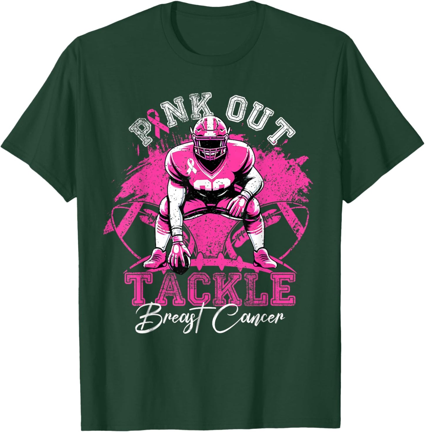Pink Out Tackle Breast Cancer Awareness Football Pink Ribbon T-Shirt - T-Shirt | Forest