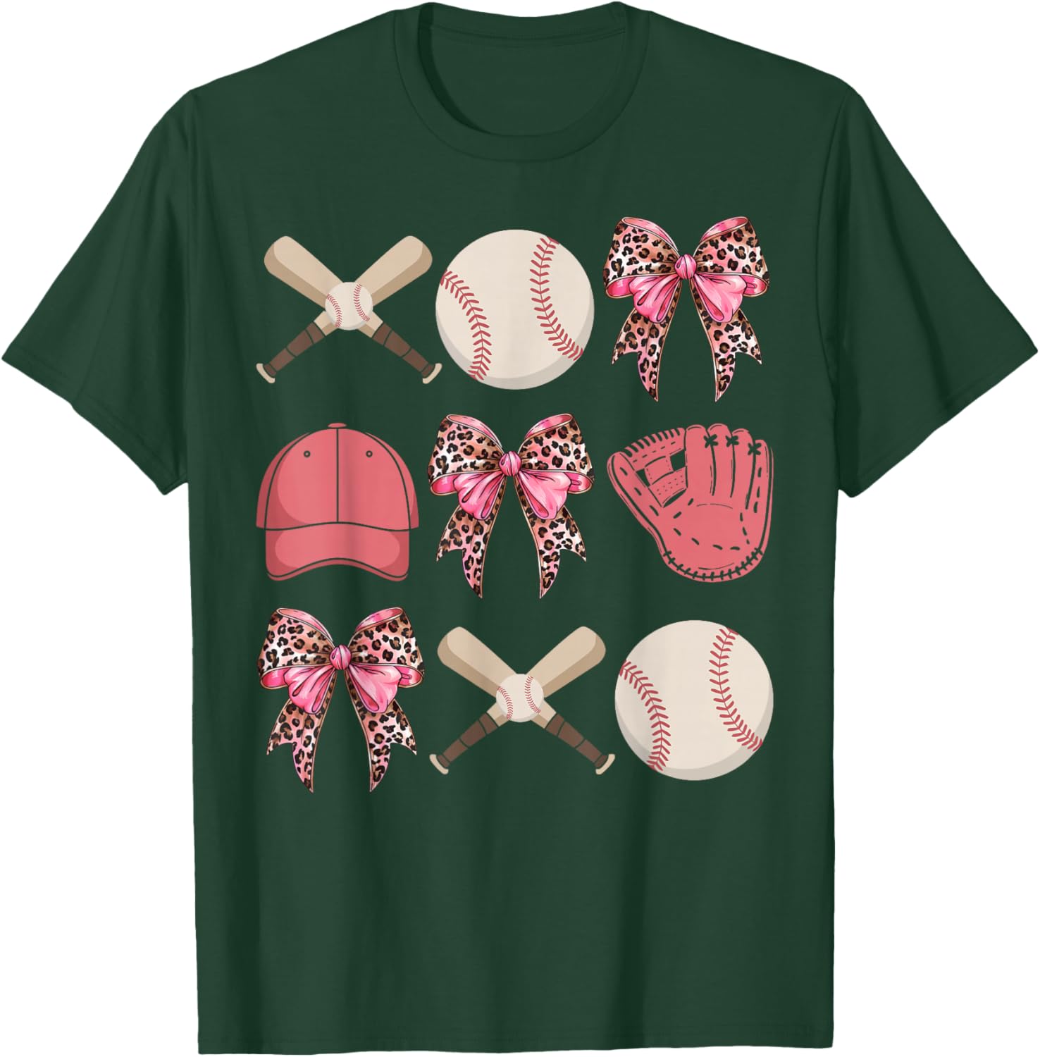 Baseball Mama Coquette Bow Baseball Mom Leopard Bow Ribbon T-Shirt - T-Shirt | Forest