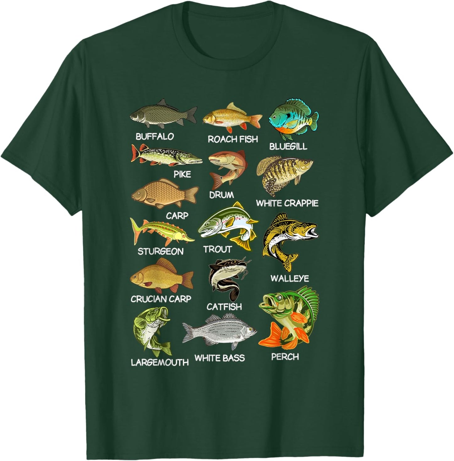 Types Of Freshwater Fish Species Fishing Fisherman Anglers T-Shirt - T-Shirt | Forest