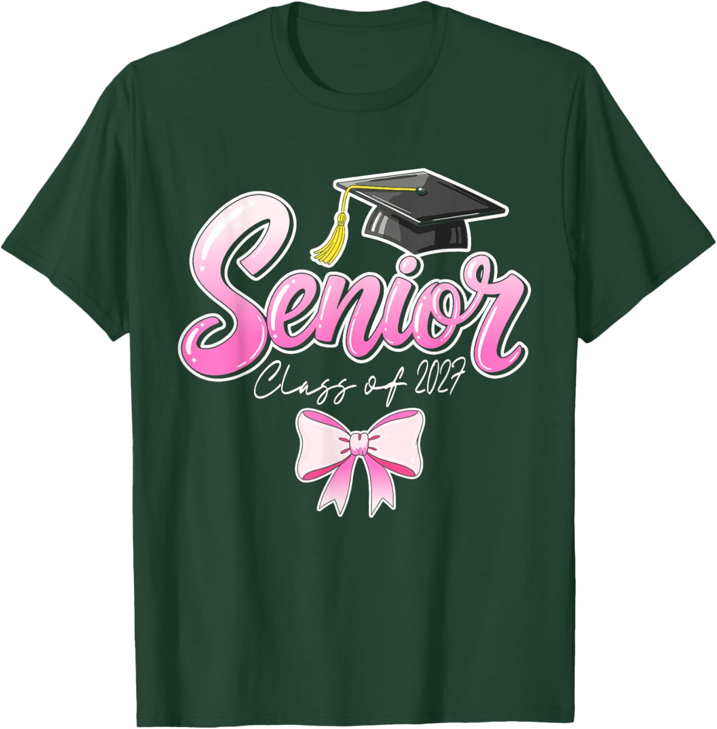Senior Graduation Class 2027 Graduate Girls Pink Ribbon T-Shirt - T-Shirt | Forest
