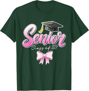 Senior Graduation Class 2027 Graduate Girls Pink Ribbon T-Shirt - T-Shirt | Forest