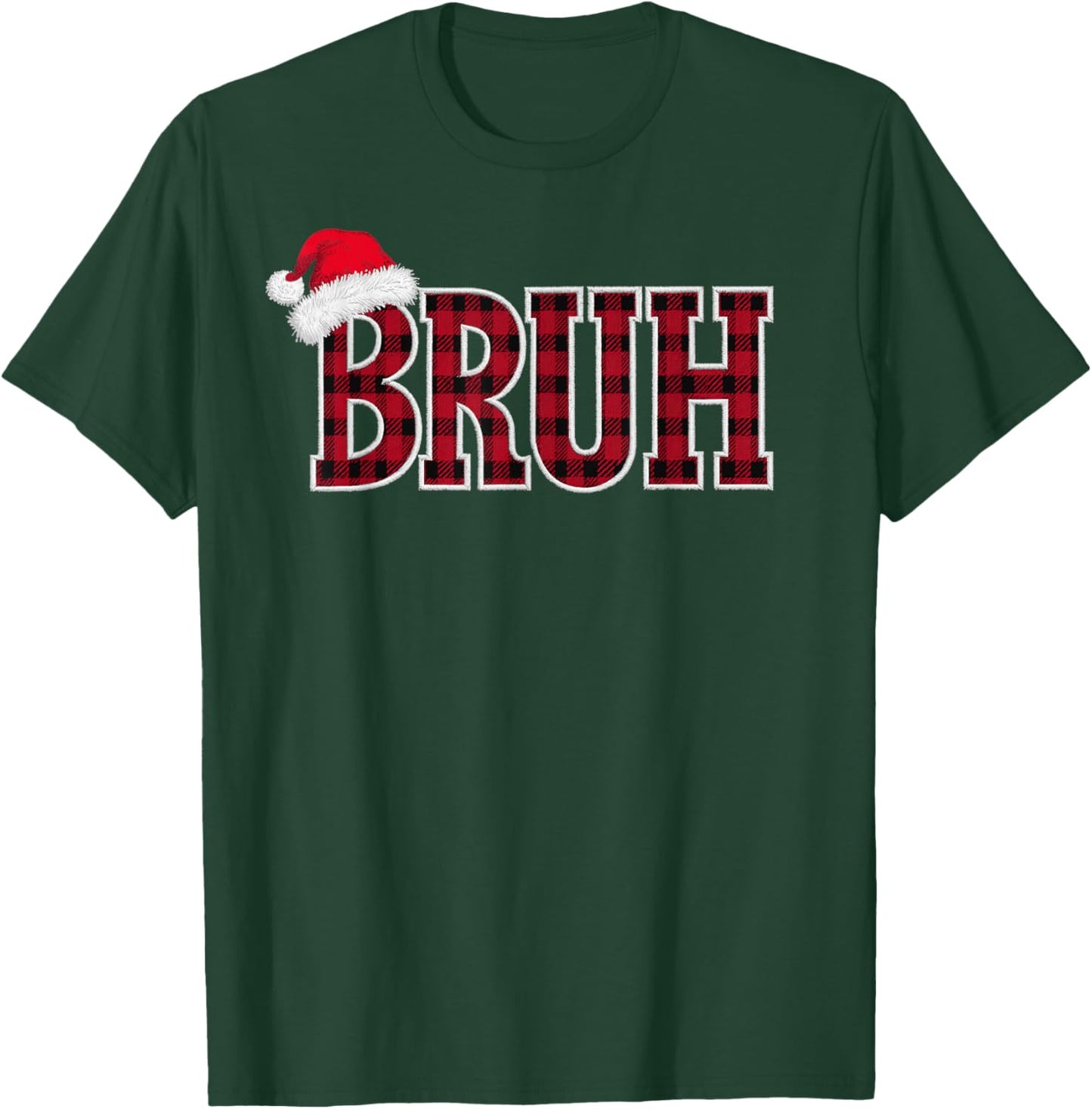 Bruh Funny Christmas Plaid Xmas Pajamas Teens Boys Kids T-Shirt - T-Shirt | Forest