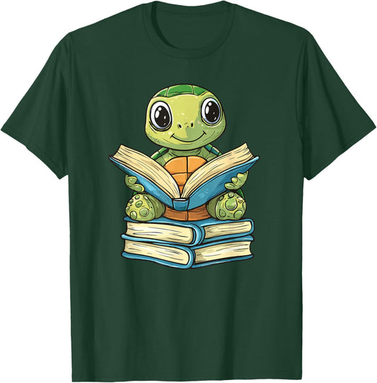 Adorable Turtle Reading Books T-Shirt - T-Shirt | Forest