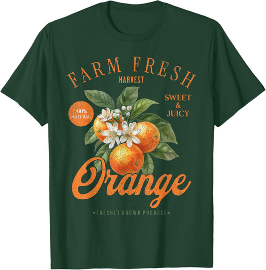 Farm Fresh Organic Orange Farmer's Market Homegrown Vintage T-Shirt - T-Shirt | Forest
