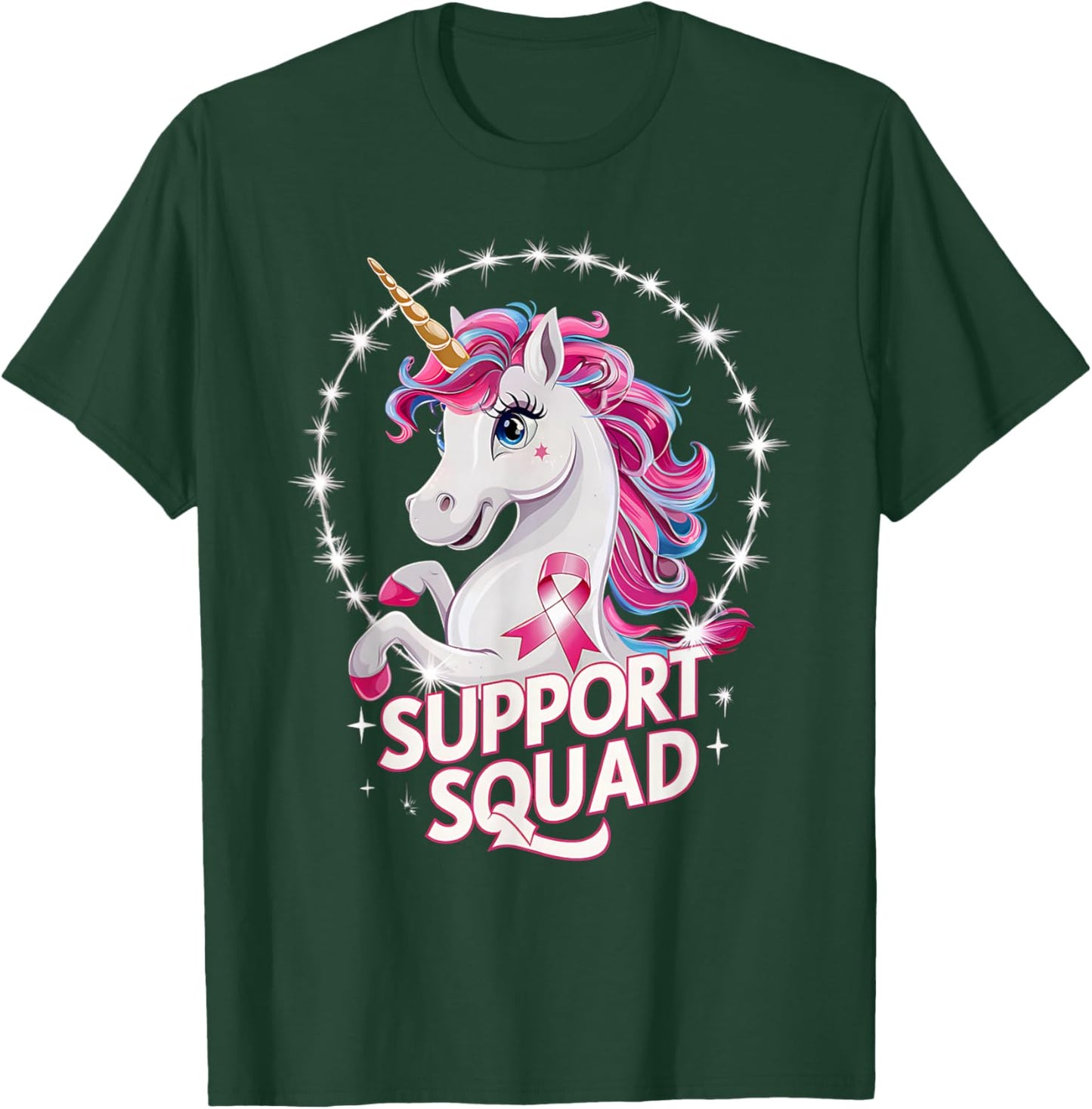 Pink Ribbon Breast Cancer Awareness Support Squad Unicorn T-Shirt - T-Shirt | Forest