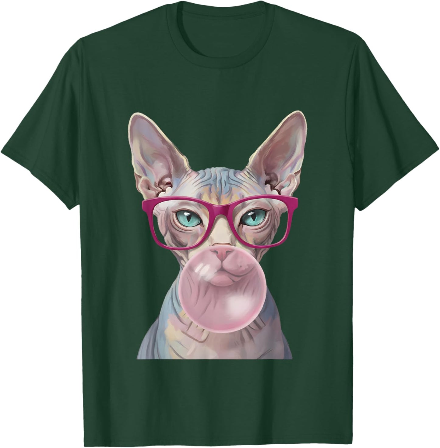 Sphynx Cat Glasses Bubble Gum Funny Hairless Women T-Shirt - T-Shirt | Forest