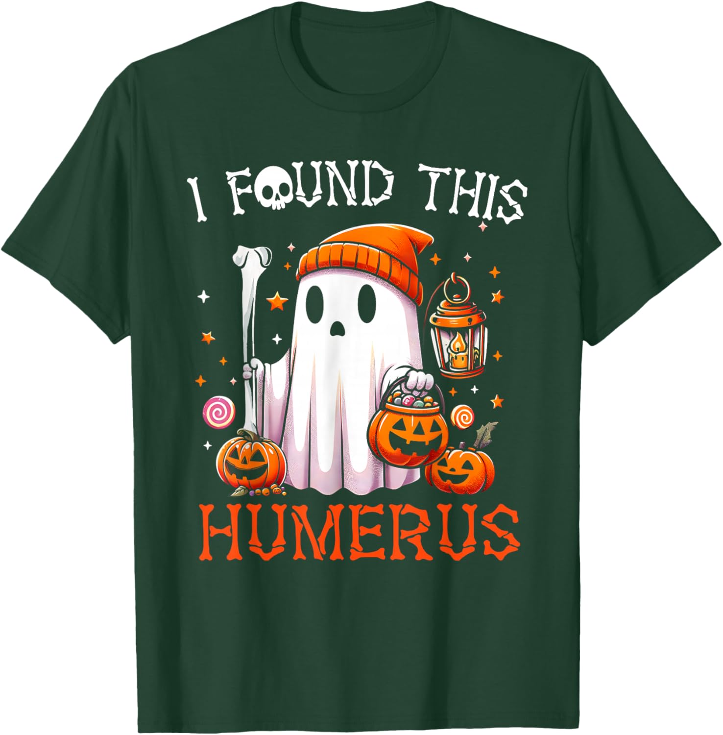 I Found This Humerus Funny Halloween Ghost Skeleton T-Shirt - T-Shirt | Forest