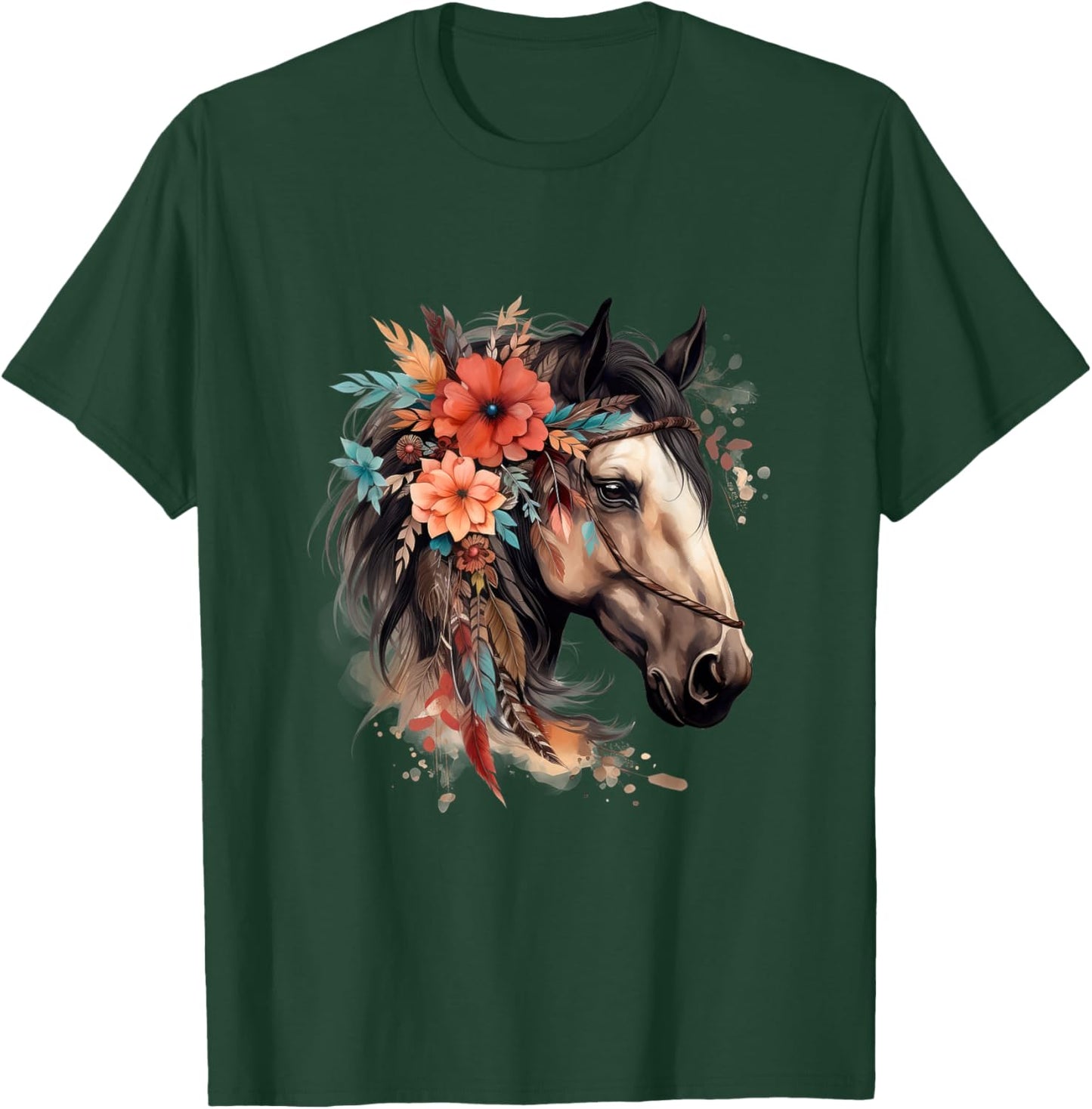 Floral Wild Horse Country Horse Riding T-Shirt - T-Shirt | Forest