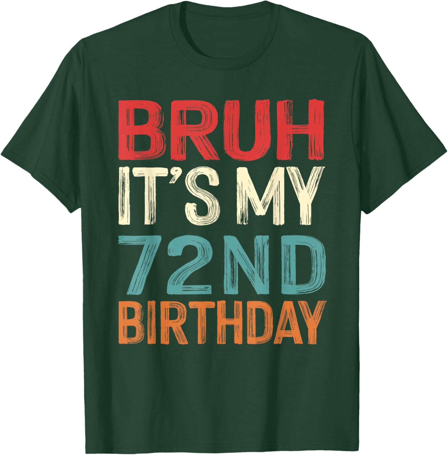 Bruh It's My 72nd Birthday Funny Him Her 72 Years Old Retro T-Shirt - T-Shirt | Forest