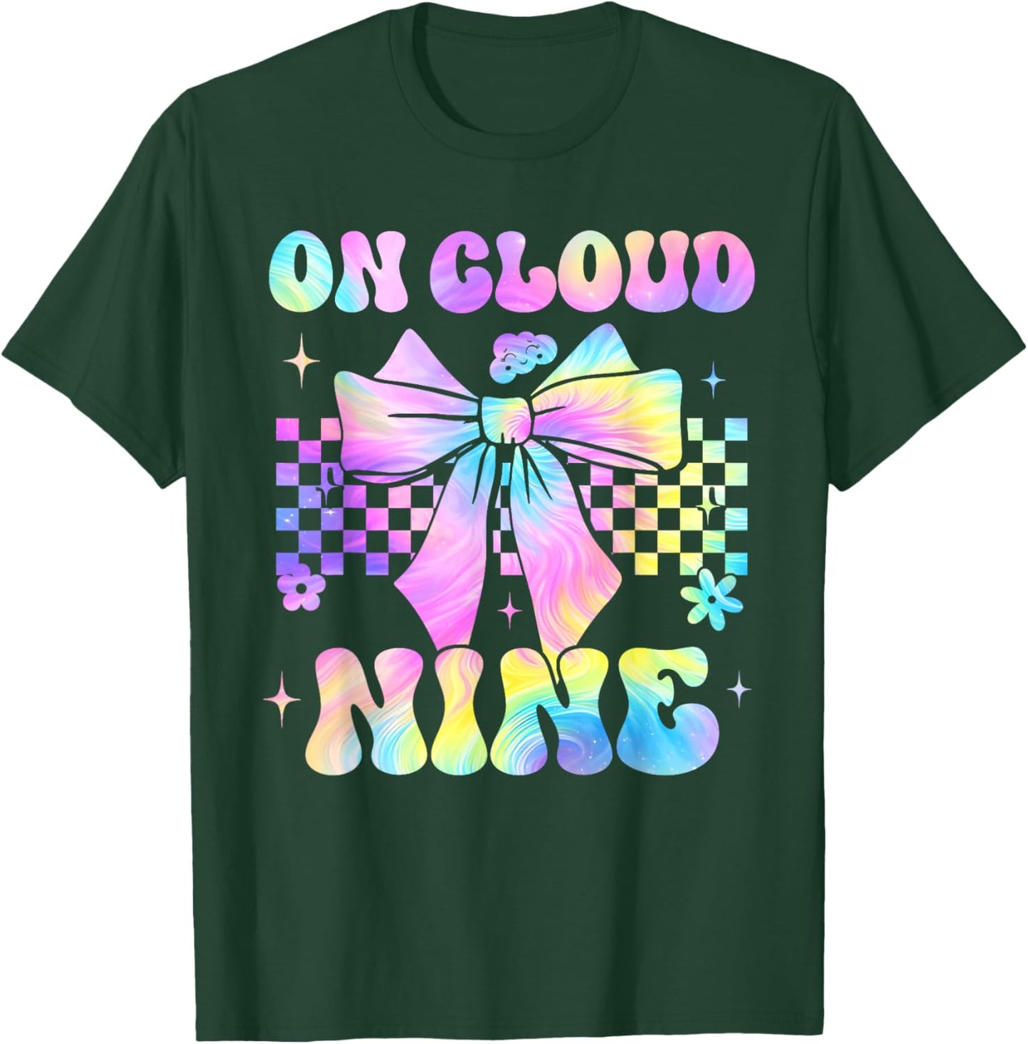 Kids 9th Birthday Girl On Cloud Nine Coquette Bow 9 Year Old T-Shirt - T-Shirt | Forest