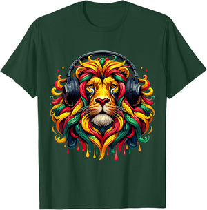Rasta Reggae Music Headphones Jamaican Lion Of Judah T-Shirt - T-Shirt | Forest