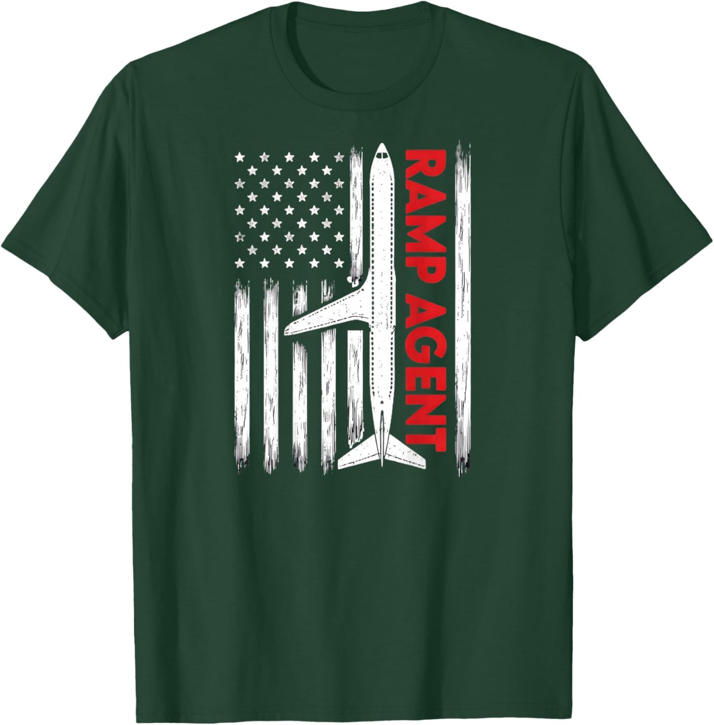 Ramp Agent USA Flag Airplane Design ON Back Aviation T-Shirt - T-Shirt | Forest
