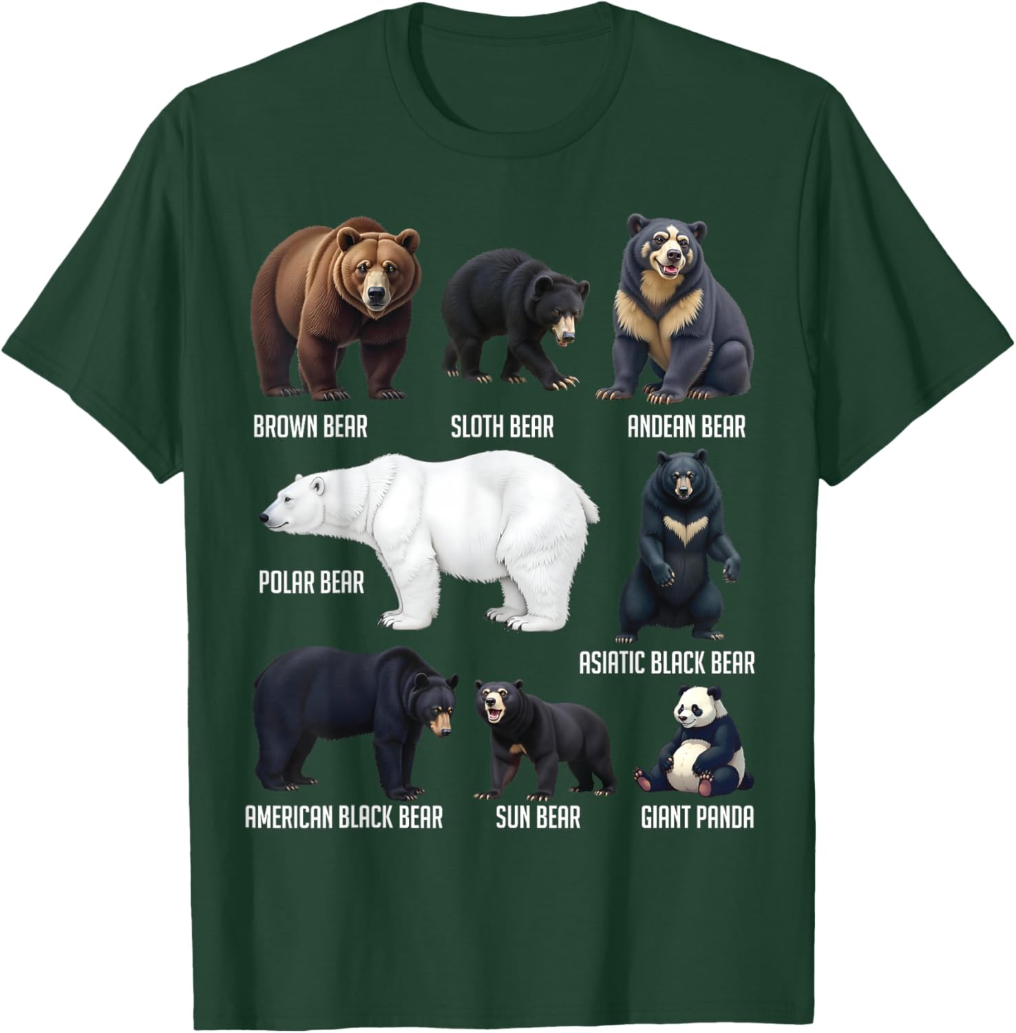 Types of Bears Wildlife Animal Lovers Nature Explorer T-Shirt - T-Shirt | Forest