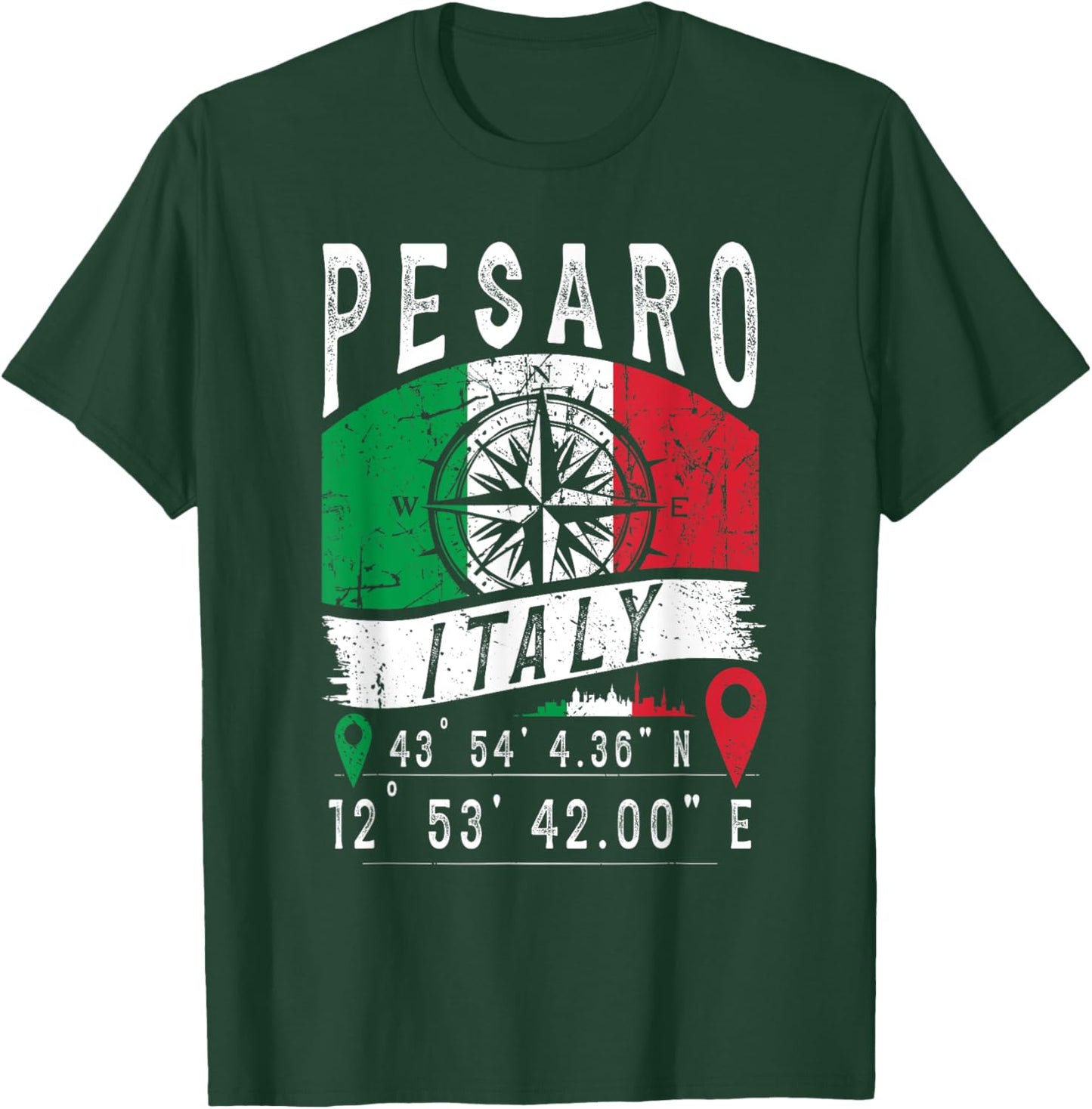 Pesaro Italy Flag Italia GPS Coordinates Of Pesaro T-Shirt - T-Shirt | Forest