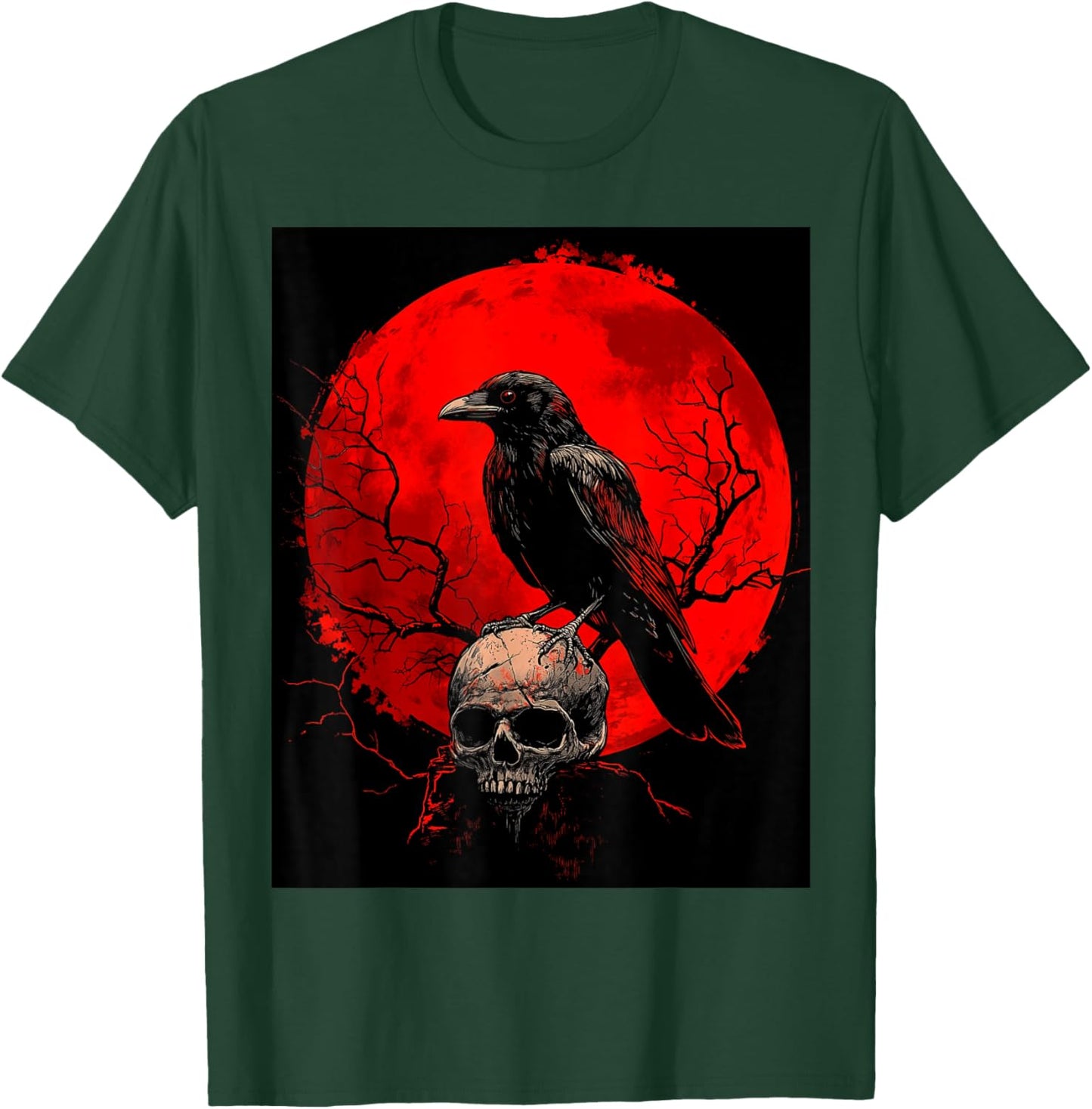 Raven Skull Moon Men Black Gothic Women Black Crow T-Shirt - T-Shirt | Forest