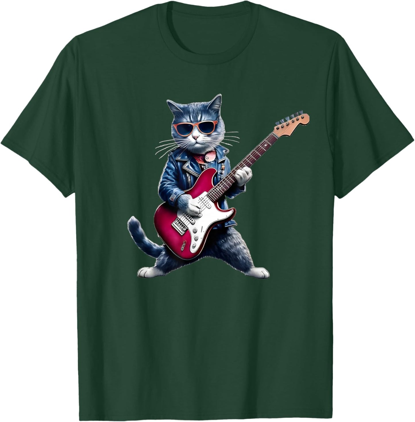 Rock Cat Playing Guitar - Funny Guitar Cat T-Shirt - T-Shirt | Forest