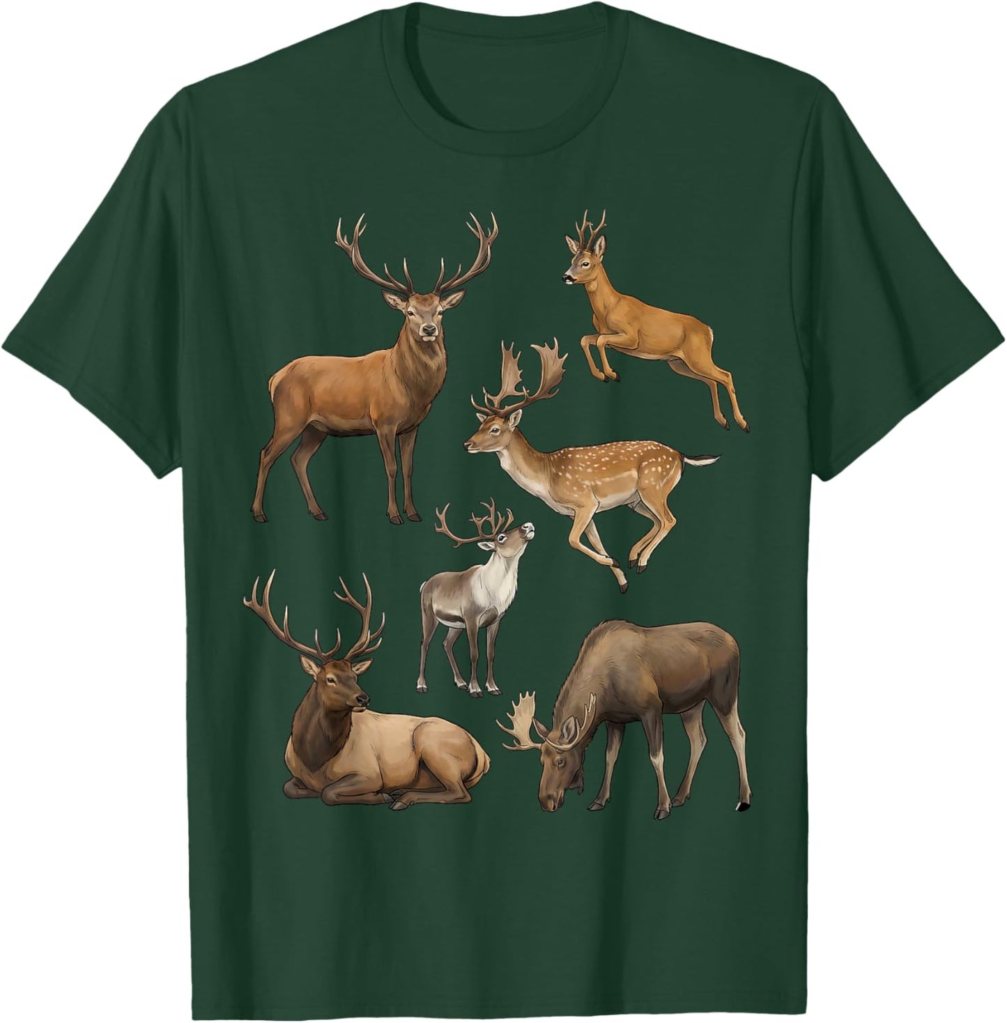 Types of Deer Species Wildlife Science Boys Girls Kids T-Shirt - T-Shirt | Forest