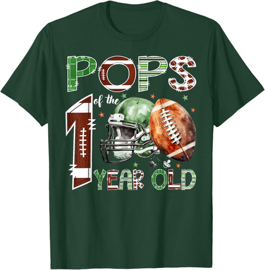 Pops of The 1 Year Old Football Lover 1st Birthday Boy T-Shirt - T-Shirt | Forest