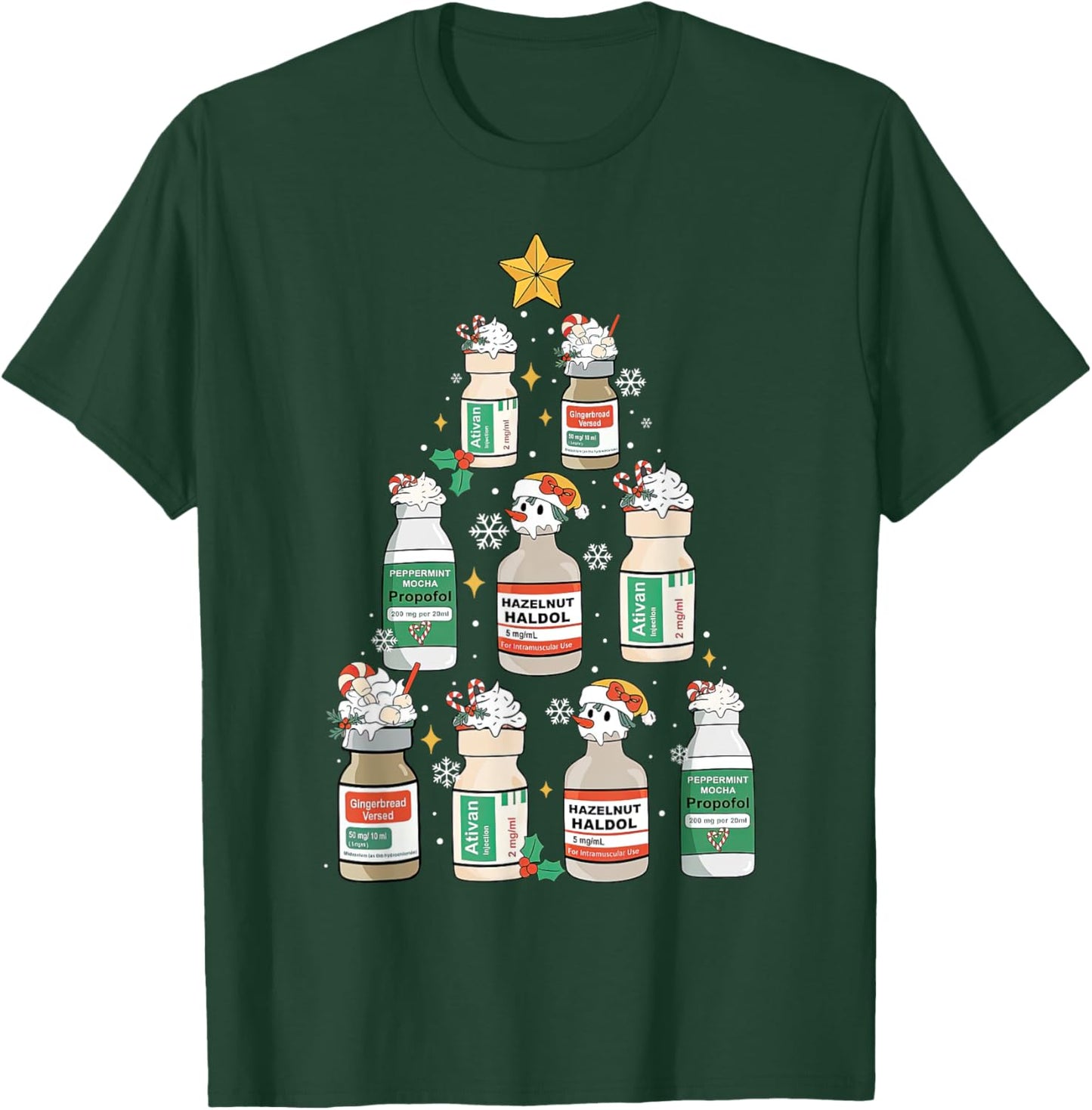 Nurse Christmas Tree Propofol RN ER ICU Nurse Xmas Nursing T-Shirt - T-Shirt | Forest