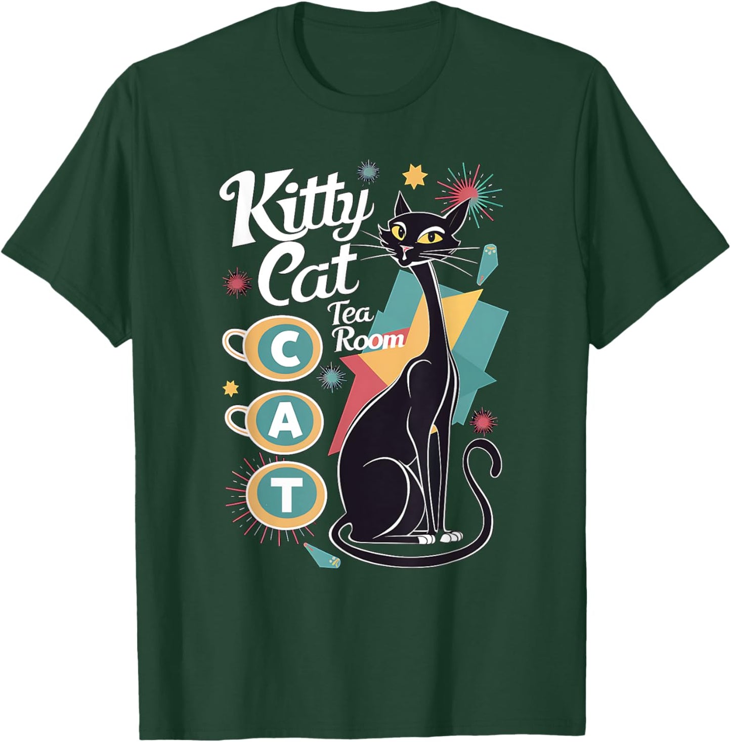 Retro Mid-Century Modern Kitty Cat Tea Room Design Women T-Shirt - T-Shirt | Forest