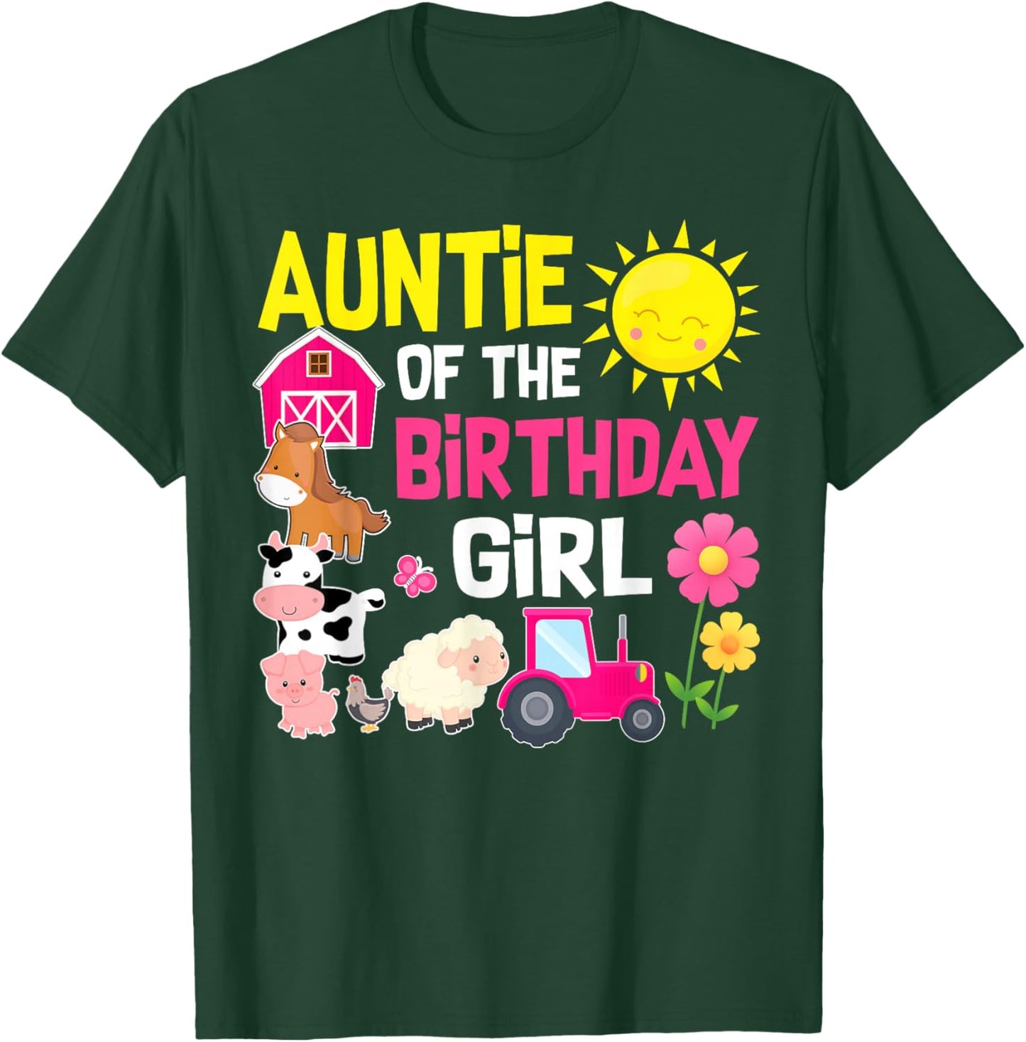 Farm Animals Auntie of The Birthday Girl Party Barnyard T-Shirt - T-Shirt | Forest
