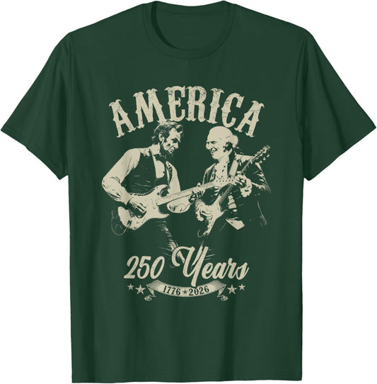George Washington Lincoln Playing Guitar Abe Lincoln 250th T-Shirt - T-Shirt | Forest