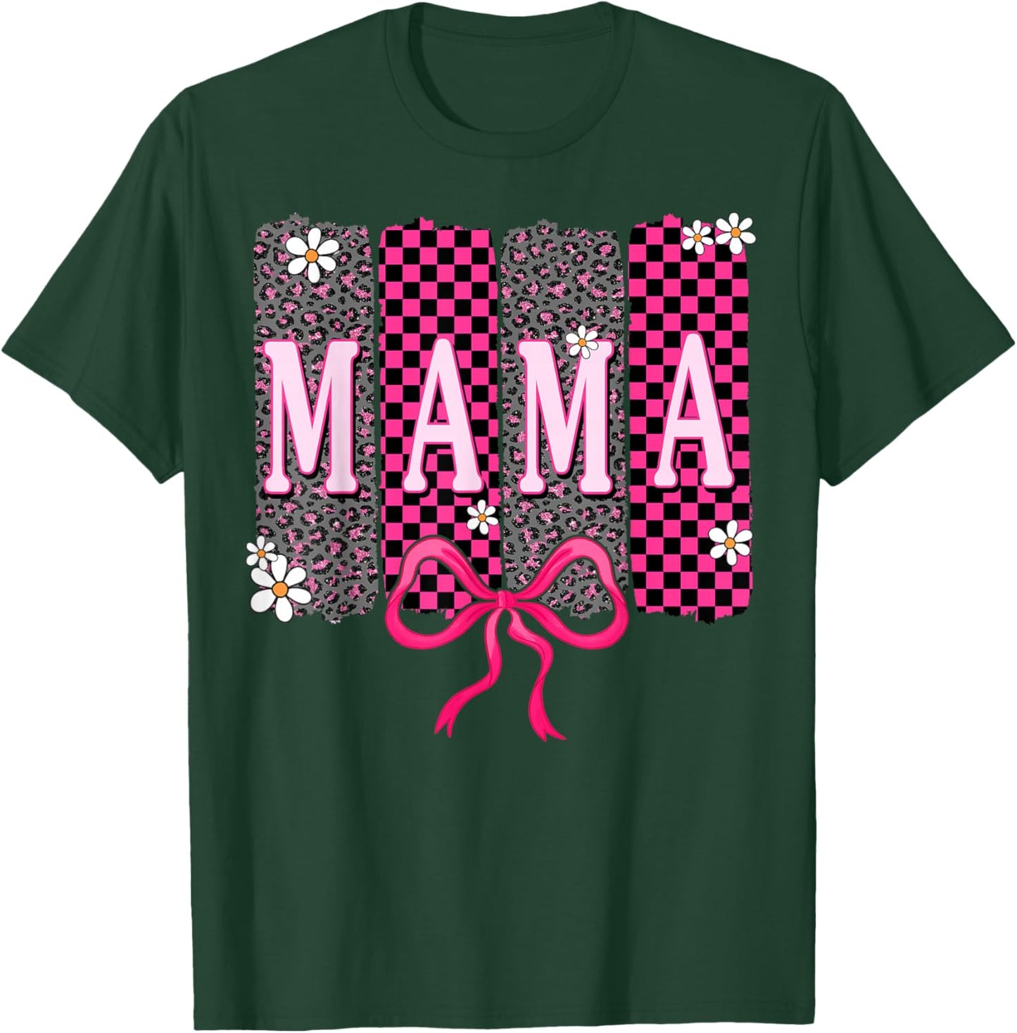 Checkered Mama Coquette Bow Mama Flower Mother's Day Leopard T-Shirt - T-Shirt | Forest