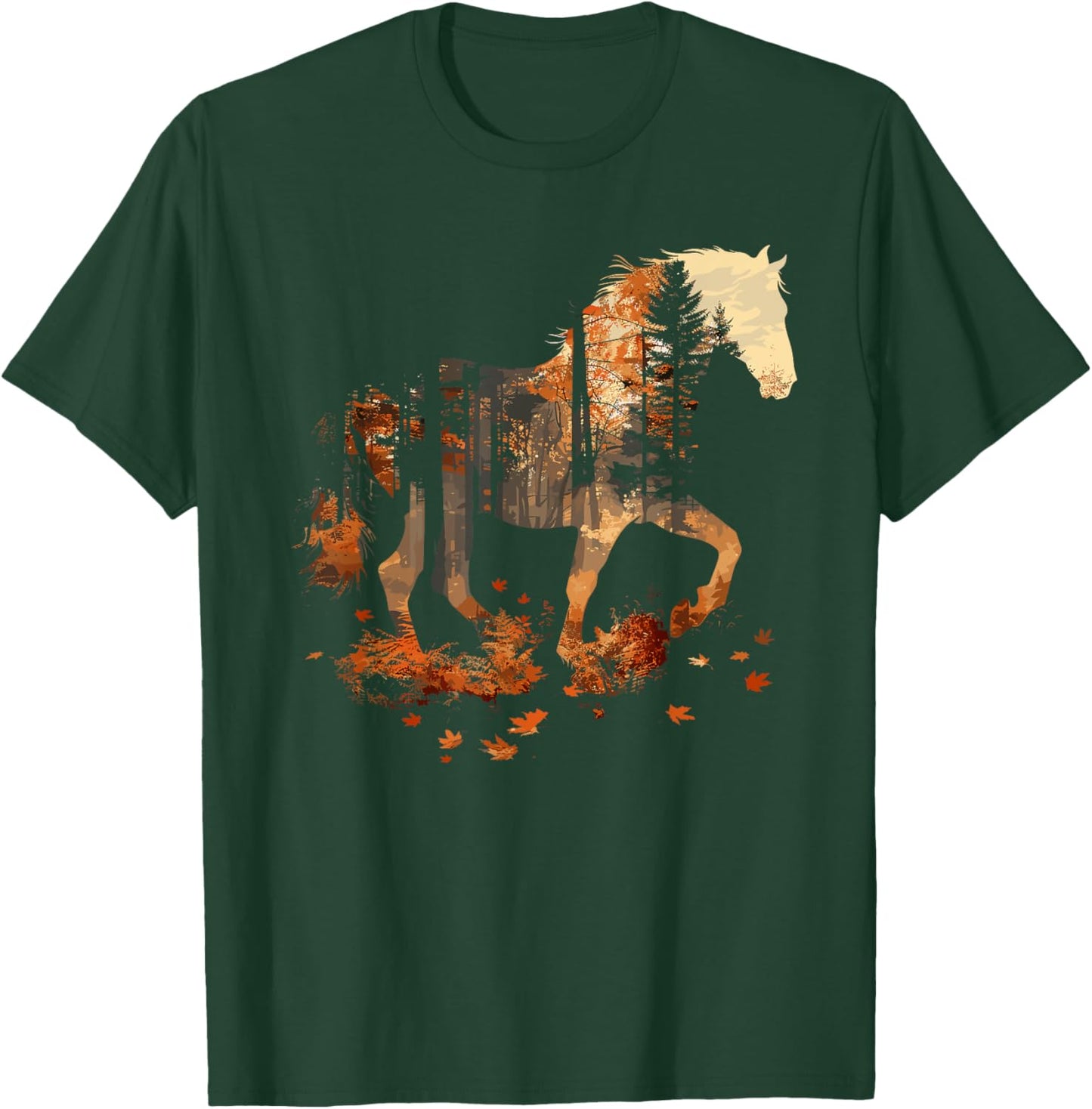 Cute Horse Lover Autumn Leaves Pony Animal Wildlife T-Shirt - T-Shirt | Forest