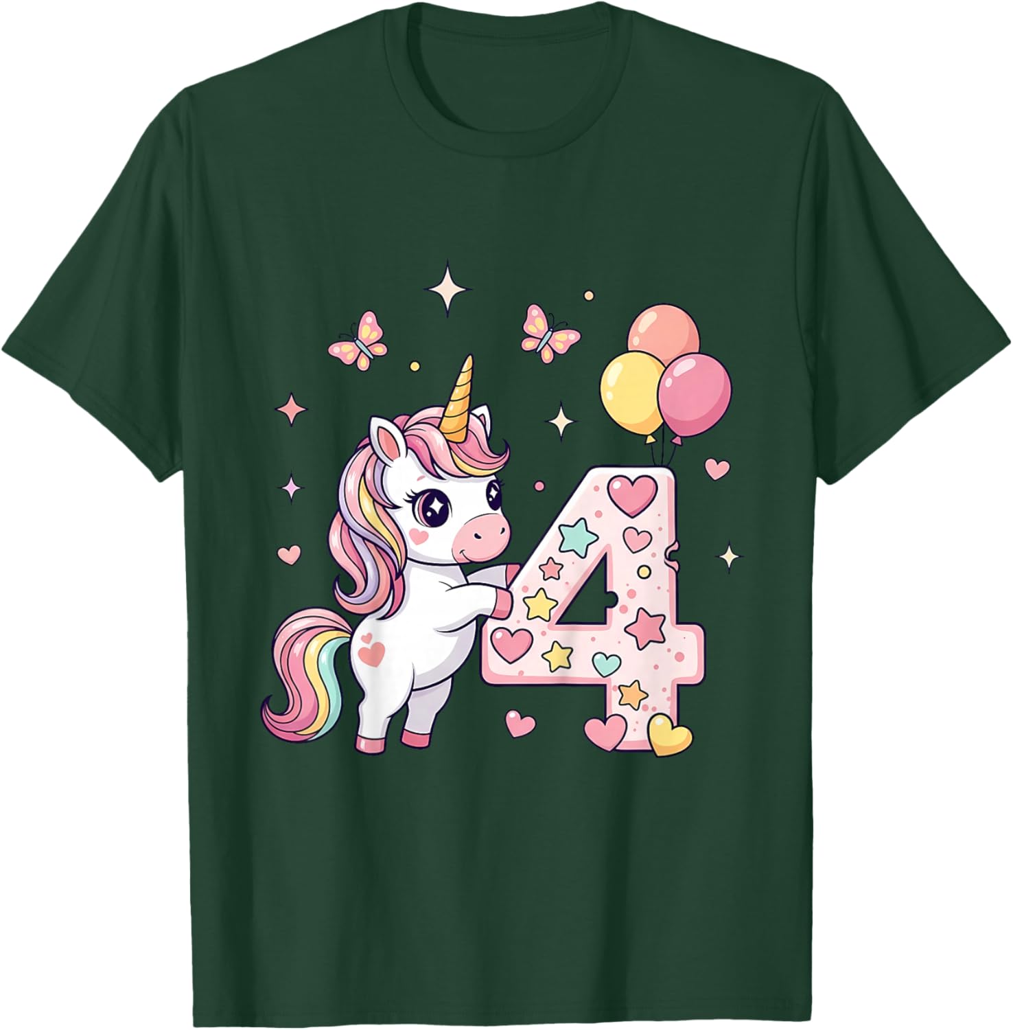 Kids Cute Unicorn 4th Birthday Party Outfit for Girls 4 Years Old T-Shirt - T-Shirt | Forest